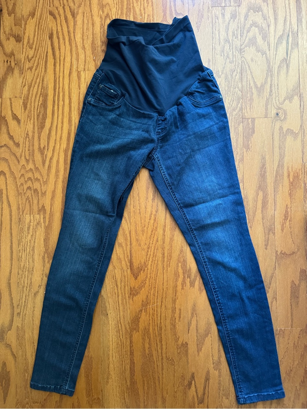 Indigo Blue Women's Skinny Maternity Jeans in Dark Blue with Black Overband